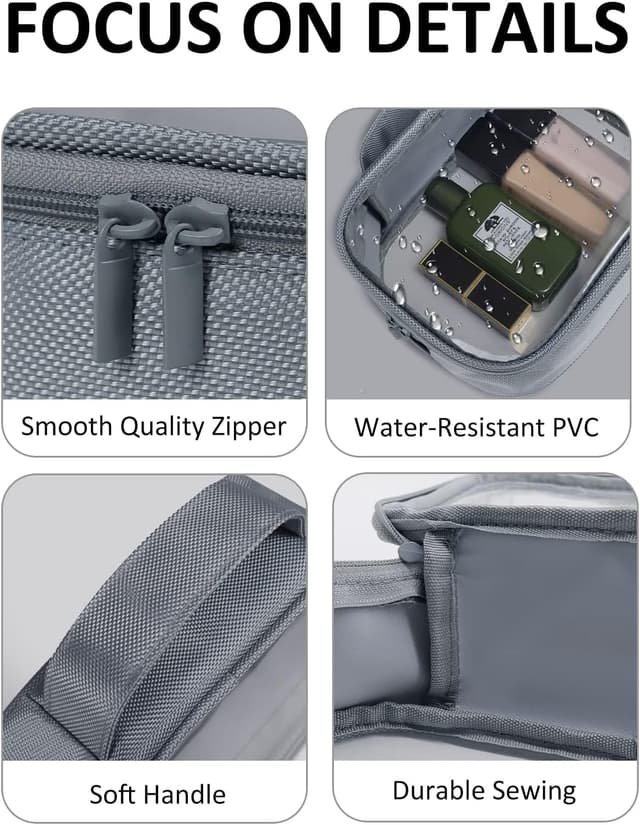 Detalle de Moyad Clear Travel Toiletries Bag with Handle (TSA-approved quart size), transparent airport liquid pouch in grey