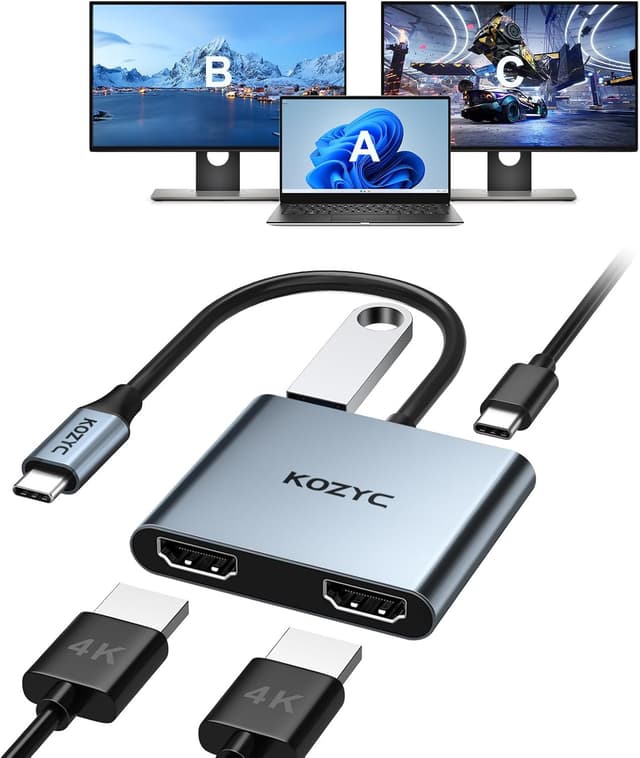 Detalle de KOZYC Adaptador USB C a HDMI Dual 4 en 1