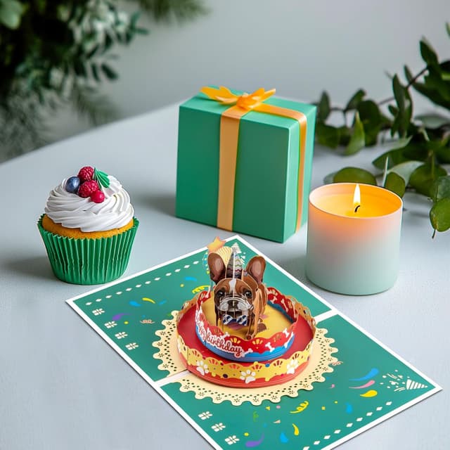 Detalle 1 de French Bulldog pop up birthday card