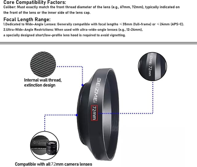 Thumbnail 1 de 72mm Metall-Streulichtblende Weitwinkel