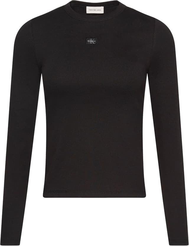 Detalle de Calvin Klein LS Woven Label 2x2 Rib Crew Top da donna