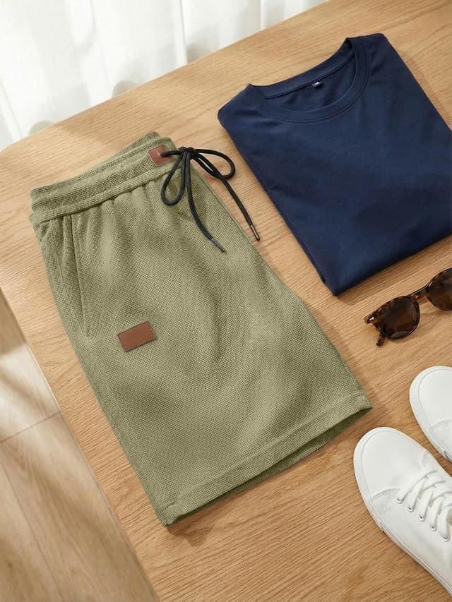 Detalle 2 de JMIERR Men’s Casual Waffle Knit Shorts (5” or 7”) with Elastic Waist & Pockets