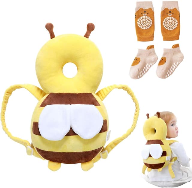 Detalle de Bambebe Baby Kopfschutz-Kissen mit Rückenprotektor (Biene) – gepolsterte Sicherheitspads für Kleinkinder