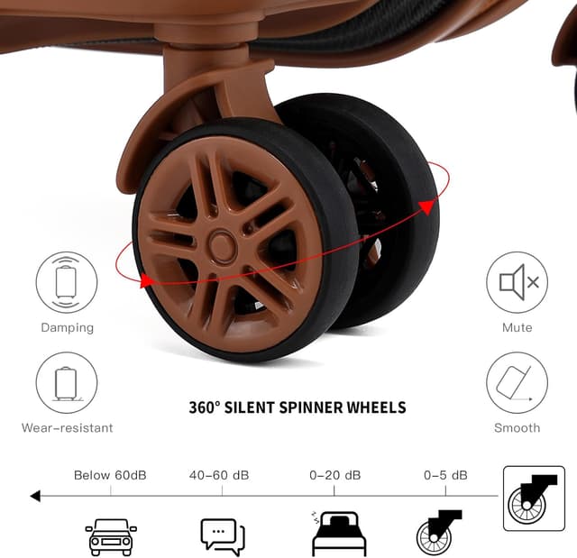 Detalle 2 de KONO 4-tlg. Reisekoffer-Set (55 cm Handgepäck) mit Beautycase & Kulturbeutel in Schwarz/Braun