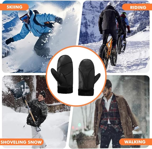 Thumbnail 5 de MGGMOKAY Gants en cuir doublés laine pour homme, gants d’hiver chauds