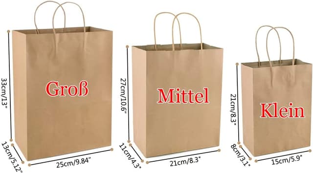 Detalle 2 de 100Stück Kraftpapier Geschenktaschen mit Henkel