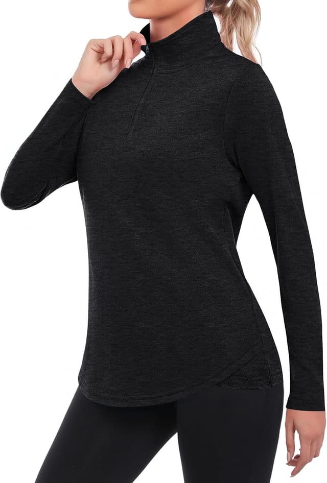Detalle de PINSPARK Maglietta sportiva da donna UPF 50+ a maniche lunghe con collo alto e zip 1/4