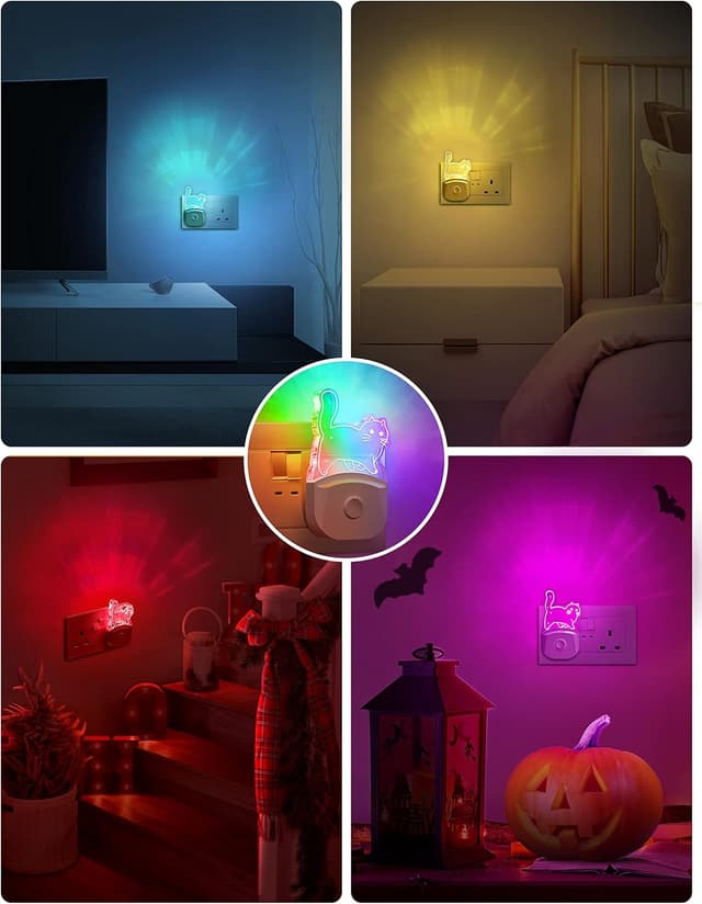 Detalle de Emeritpro Night Light Plug-in Wall (Pretty Cat) – 8-Colour RGB + Dusk to Dawn Sensor, 2 Pack