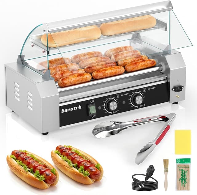 Detalle de Seeutek Hot Dog Roller with 5 Non-Stick Rollers (18 Hot Dog Capacity) and Dual Temperature Control