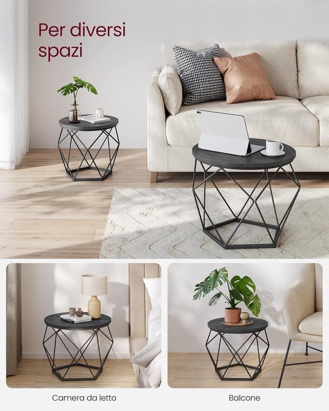 Detalle de VASAGLE set di 2 tavolini da caffè rotondi LET040B22, con piano rimovibile e struttura in acciaio, nero