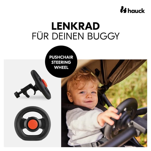 Detalle 2 de hauck Kinder-Lenkrad fürs Kinderwagen Buggy-Spielzeug (Lenkrad zum Befestigen am Vorderbügel, max. Ø 39,5 cm) – Schwarz