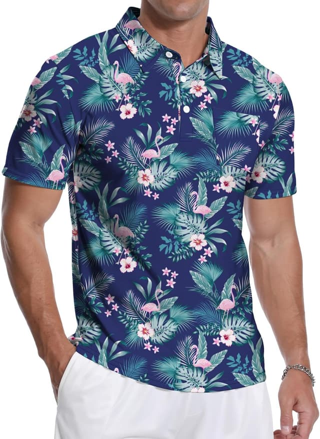 Detalle 2 de MLANM men’s short-sleeve polo shirts (printed) – lightweight stretch golf/casual tee