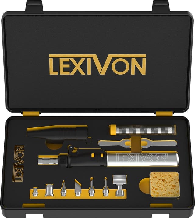 Detalle de LEXIVON LX-770 Kit saldatore a butano senza fili, set multiuso con autoaccensione e fiamma regolabile (set di 7 punte)