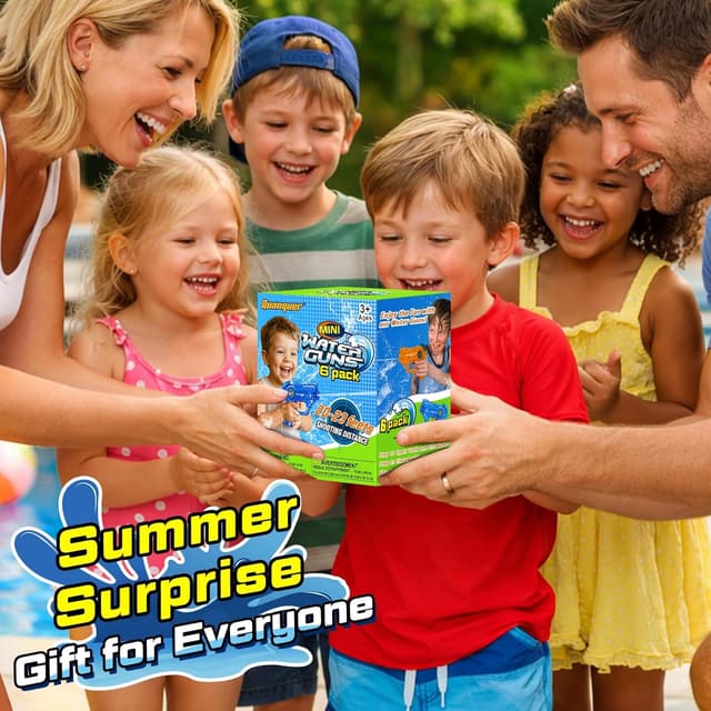 Detalle 2 de Lot de 6 pistolets à eau Quanquer pour enfants, portée jusqu’à 7-8 m et réservoir 150 ml