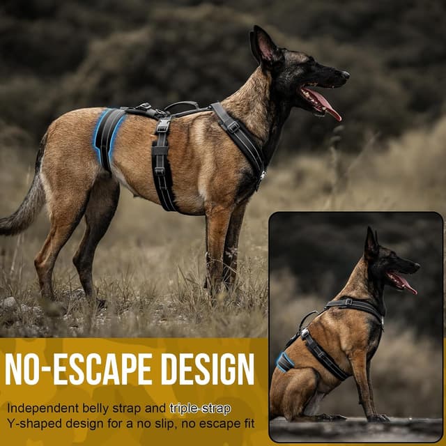Detalle de Escape-Proof Dog Harness Medium with Large Handle (Black, XL) – Anti-Pull Reflective Working Vest