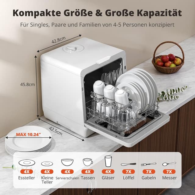 Detalle 1 de AIRMSEN TDQR09 Mini-Geschirrspüler mit 5 L