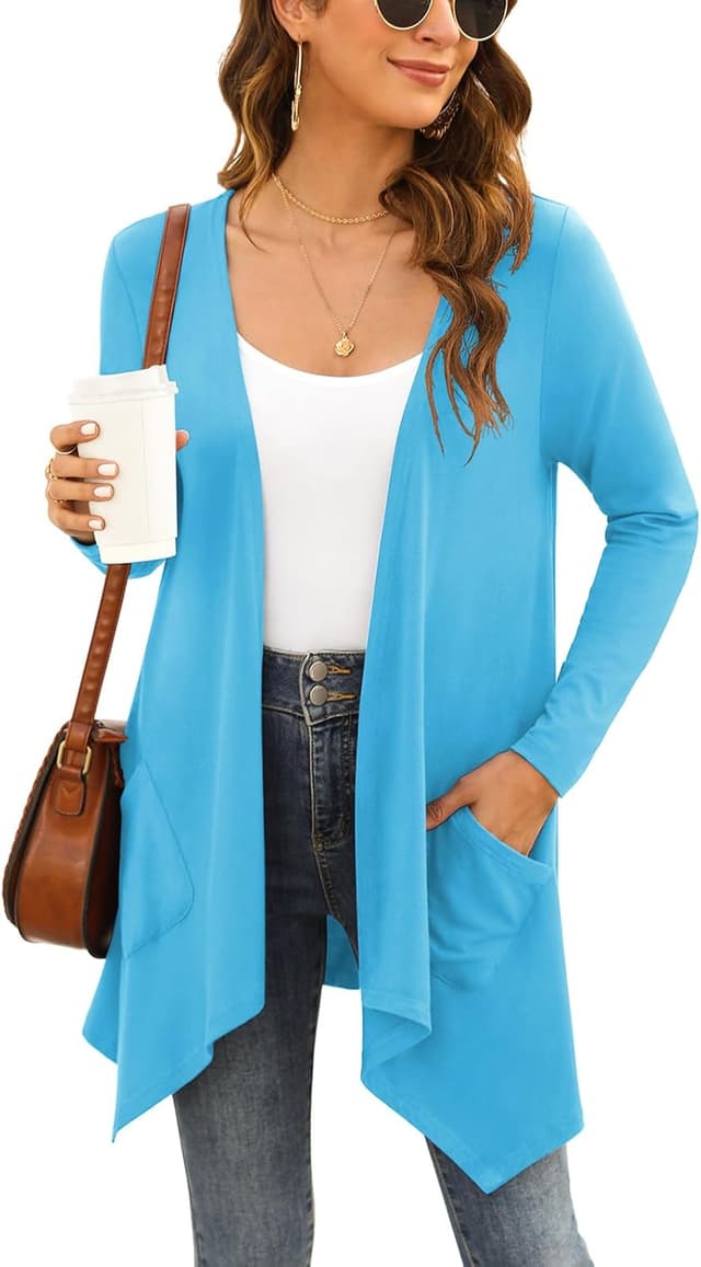 Detalle de Wiwclo Veryoung Cardigan mit kurzen Ärmeln – leichter Sommer-Cardigan mit offenem Schnitt und Taschen