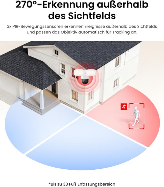 Detalle 2 de Reolink TrackFlex Floodlight WiFi 4K Wi‑Fi 6 PTZ Außenkamera mit 6x Hybridzoom, Auto-Tracking und 3000‑Lumen-Flutlicht