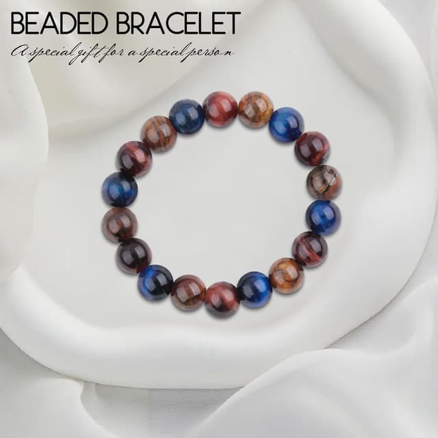 Detalle de Tigerauge Armband aus echtem Naturstein mit 10-mm-Perlen – verstellbar, elastisch, unisex