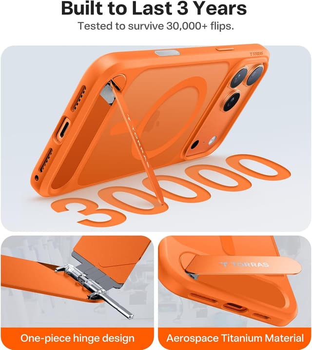 Thumbnail 4 de TORRAS OStand L1 for iPhone 17 Pro case with MagSafe, durable titanium stand and camera button shield (Ember Orange)