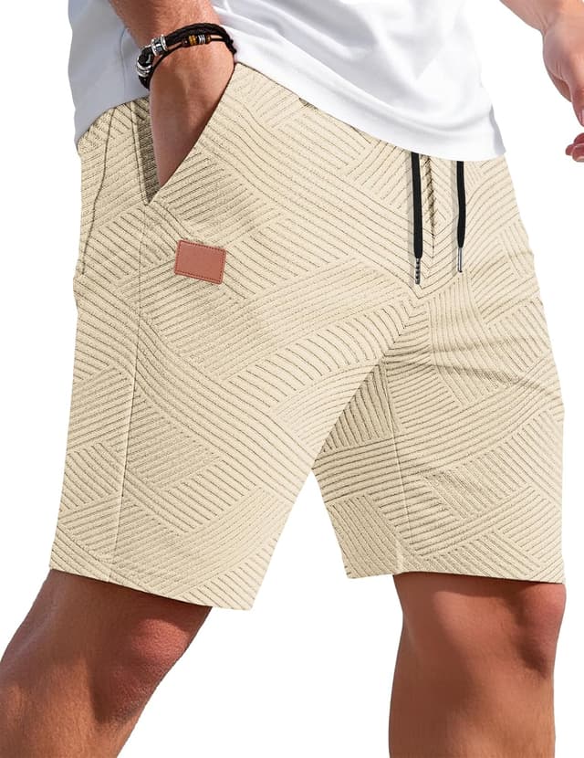 Detalle de TARAINYA Textur kurze Herren-Shorts mit Taschen, Kordelzug und Stretch