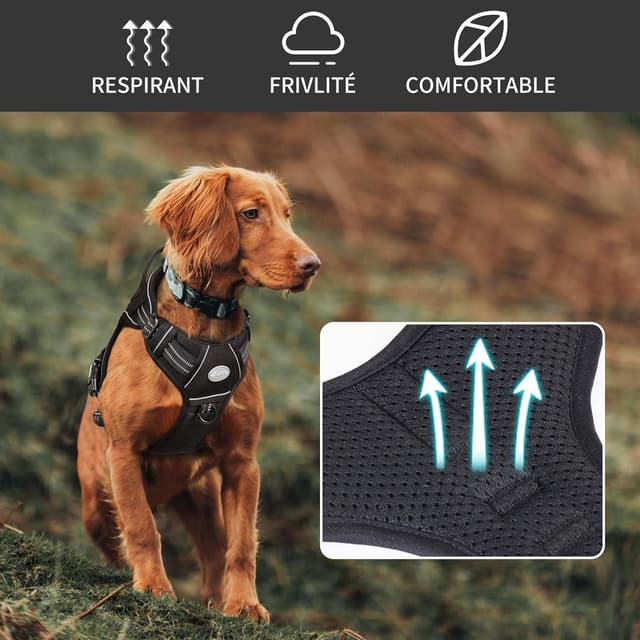 Detalle 2 de Auroth Tactical Anti Pull Dog Harness (Size L) – Adjustable, Breathable & Reflective, Black