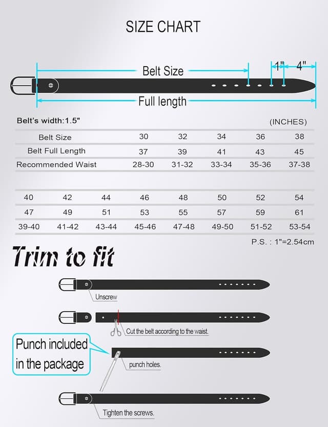 Detalle de WOLFANT 1.5" Full Grain Leather Belt for Men (Gift Box) — 100% Italian Solid Leather