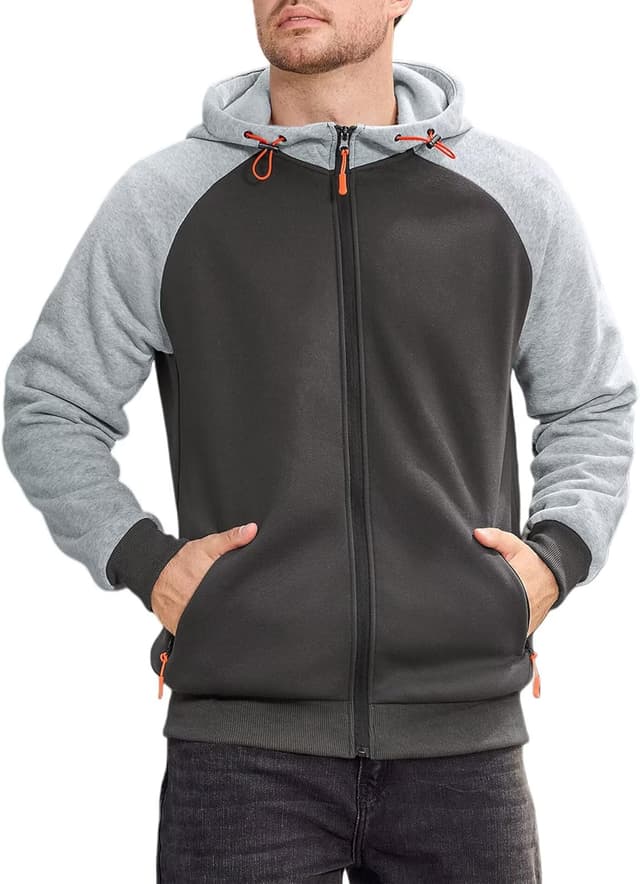 Detalle de Elainone Men’s Zip-Up Hoodie Fleece Lined Colour Block (Regular Fit) for Outdoor, Gym & Everyday Wear
