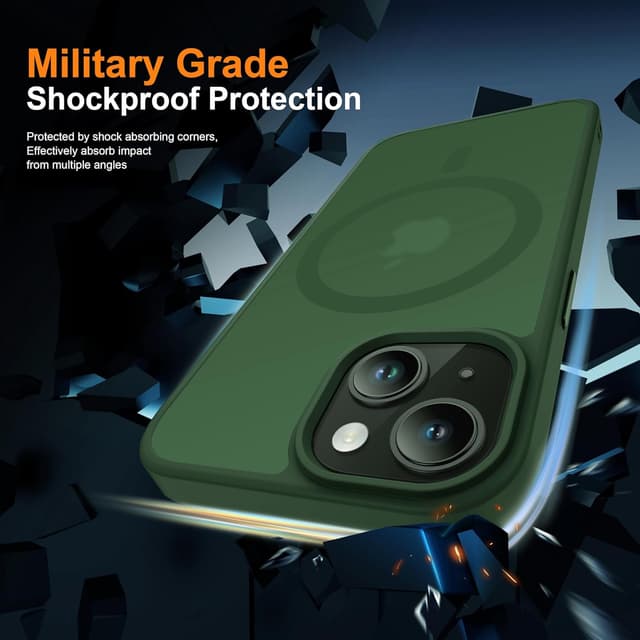 Detalle de ORETECH magnetische Hülle für iPhone 15 Plus (6,7") mit 2 Schutzfolien + Kameraschutz, stoßfest, Mag-Safe-kompatibel – Grün