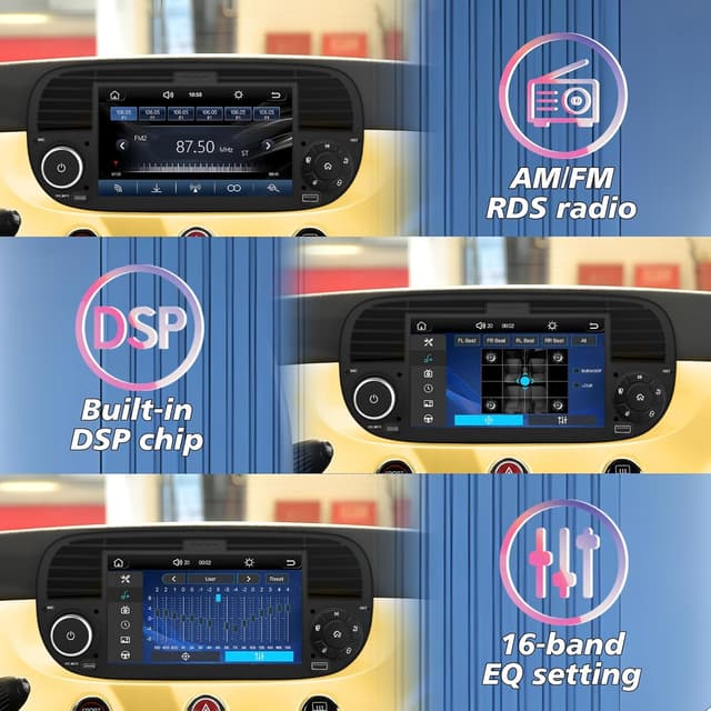 Detalle de Autoradio mit 7" Touch-Display für Fiat 500 (2007–2015) – drahtloses CarPlay & Android Auto, Bluetooth, USB