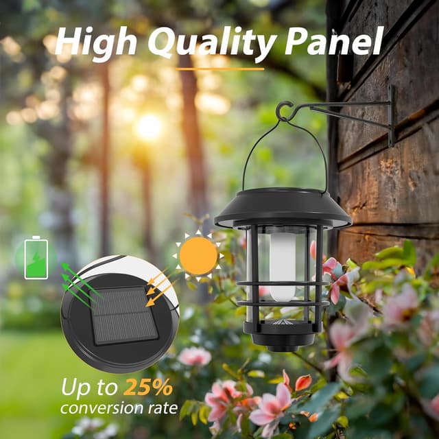 Detalle 2 de Otdair Solar Lanterns Outdoor Waterproof (2-Pack) with Flickering Flames Wall & Hanging Garden Decor