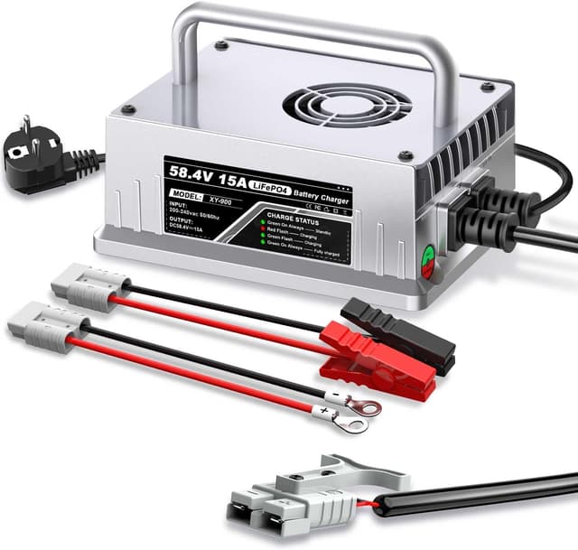 Detalle de Caricabatterie LiFePO4 58,4V 15A per batterie da 48V (51,2V) con protezioni e riattivazione BMS