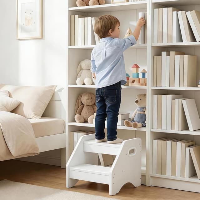 Detalle de HOOBRO Tritthocker Kinder EWT28JD01 – 2-stufiger Kinderhocker mit Griff und Anti-Rutsch-Pads