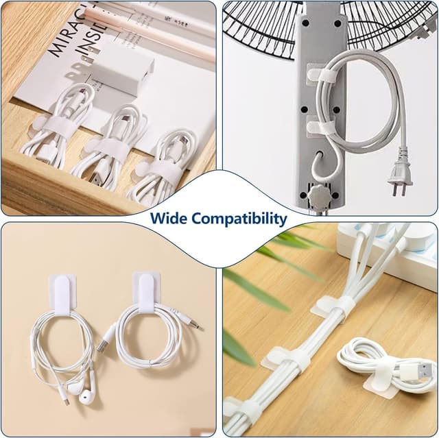 Thumbnail 6 de Abnii 50 PCS Under Desk Cable Management Clips & Hook-and-Loop Ties (White, Small)