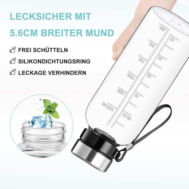 Detalle 2 de RNCKUUE 2 Liter Glasflasche für Wasser