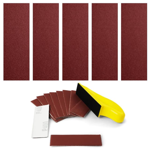 Detalle de URAQT Kit da 131 pezzi carta abrasiva grane 40–1000 per levigatura a secco e umido (incl. tampone) 9×3 cm