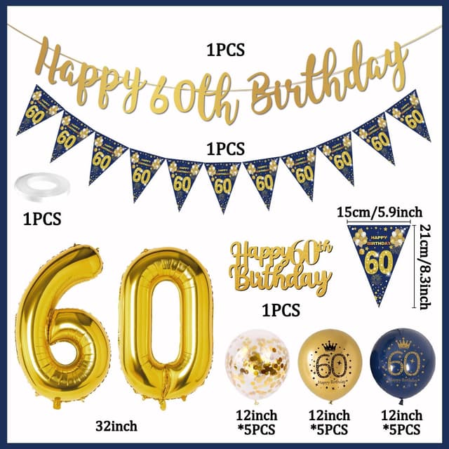 Thumbnail 1 de 60th birthday decorations 1.5m banner set