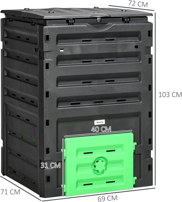 Thumbnail 6 de Outsunny Composteur de jardin 450 L en polypropylène noir – 80 aérations et 2 portes coulissantes