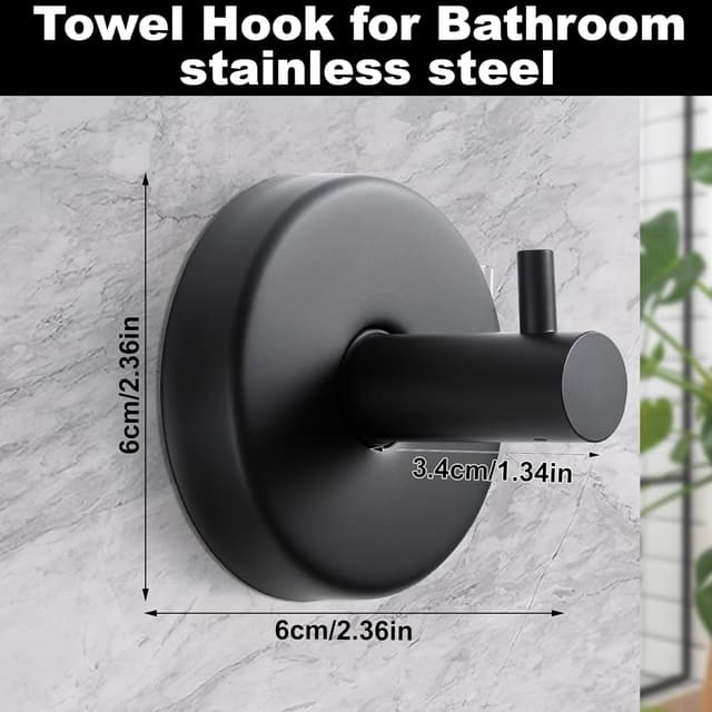 Detalle 2 de Dntorx Suction Cup Hooks (4 Pack) – Black stainless-steel towel, robe & bath accessory hooks