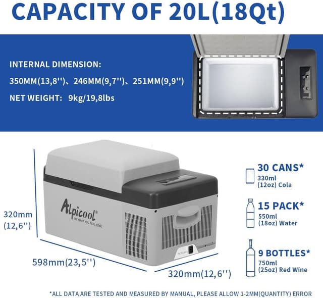 Detalle de Alpicool C20 da 20 L: mini frigorifero/congelatore portatile 12V per auto, campeggio e picnic