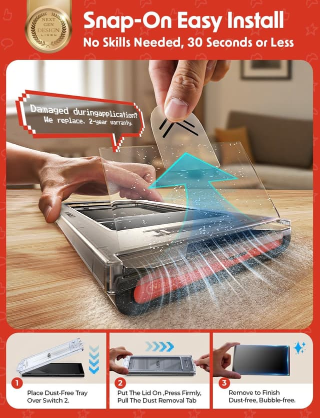 Detalle 2 de LISEN Schutzglas für Nintendo Switch 2 3er-Set