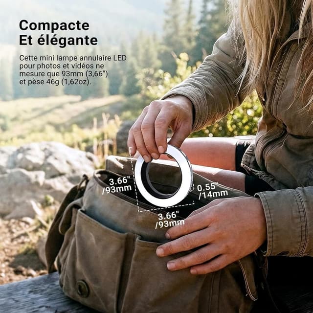 Detalle de NEEWER Basics M22 anneau lumineux LED fileté 67 mm (bicolore, rechargeable, CRI95+)