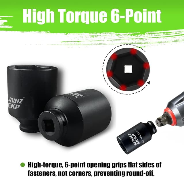 Detalle de SUNHZ MCKP 1/2" Drive Deep Impact Socket Set (17-Piece) for Axle Nuts, CR-MO, SAE + Metric