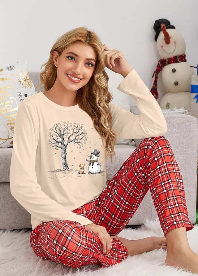 Detalle 2 de tiorhooe Christmas long sleeve shirt for women (cute snowman crewneck)