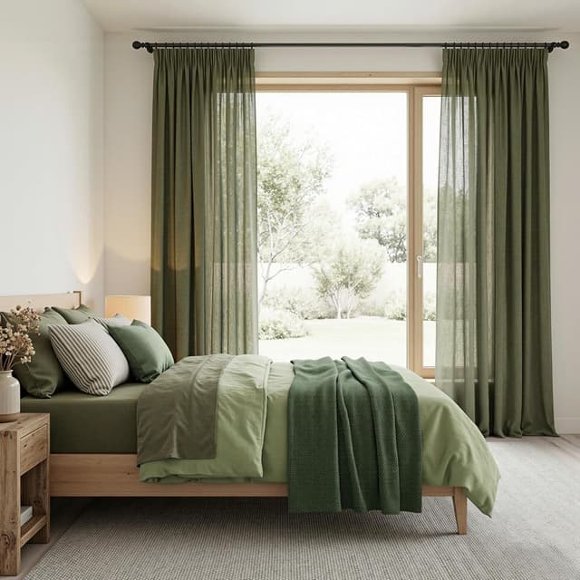 Detalle de MYSKY HOME Gardinen Wohnzimmer Vorhänge mit Kräuselband in Leinenoptik (2er-Set) – halbtransparent, naturähnlicher Stil