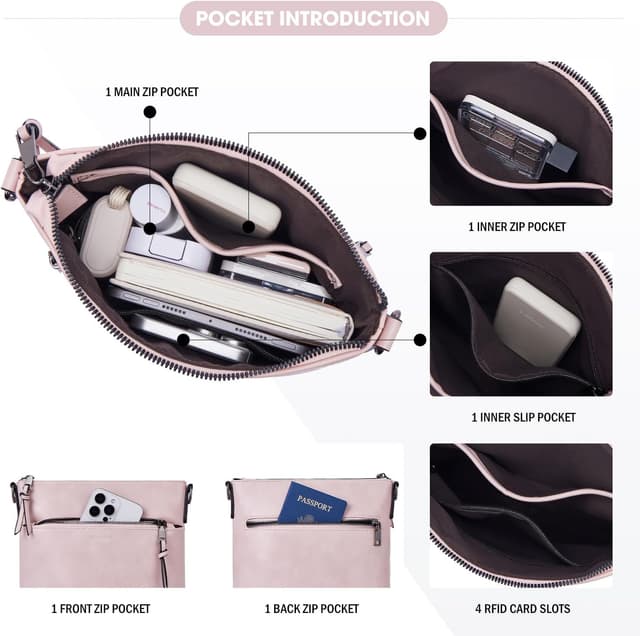 Detalle de Roulens Mittel Damen Umhängetasche aus veganem Leder – leichte Crossbody mit verstellbarem breiten Gurt