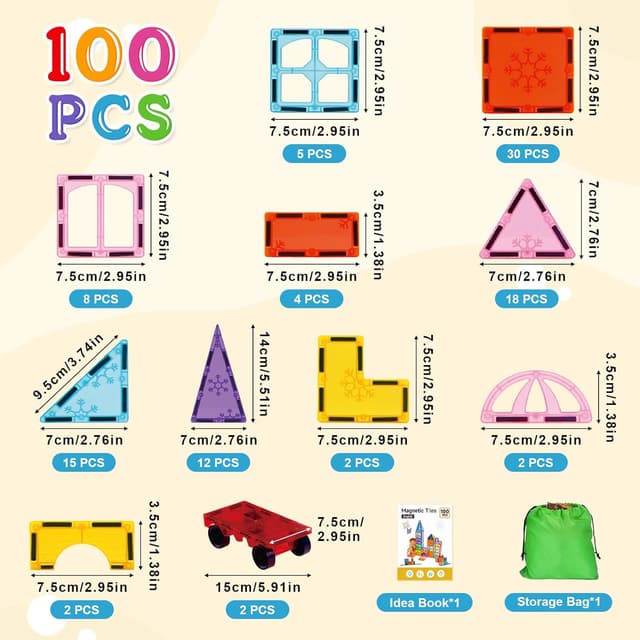 Detalle de Xekel 100PCS Magnetic Tiles 100pc set