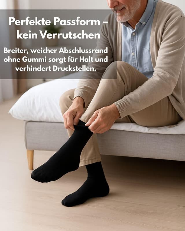 Detalle 2 de sockenkauf24 Diabetikersocken ohne Gummi & ohne Naht – 97% Baumwolle, Komfortbund (6 Paar)