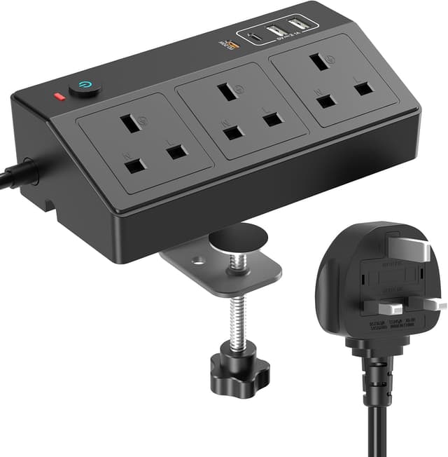 Detalle de HAFINO PD 20W Desk Power Socket with USB‑C Slots – 7‑in‑1 Power Station with 2M Extension Lead