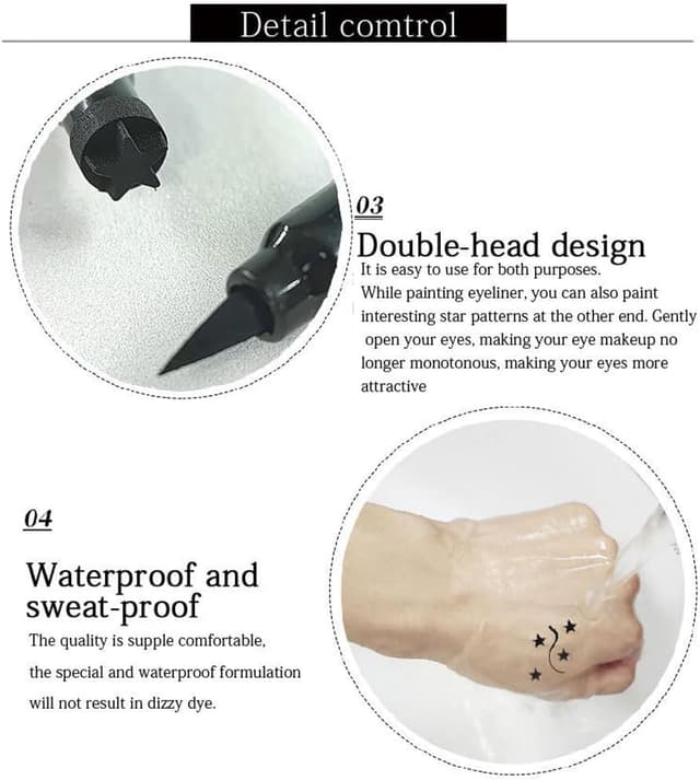Detalle de Sitovely set da 5 eyeliner liquidi opachi con stencil a doppia testa (triangolo, cuore, stella, fiore, farfalla) impermeabili